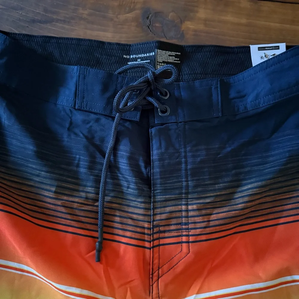 NWT No Boundaries Blue and Orange Stripe Swim Shorts
